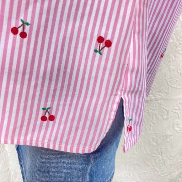 Talbots Cherry Jacquard Popover Women’s Shirt  Medium NWT embroidered cherries - Picture 6 of 11